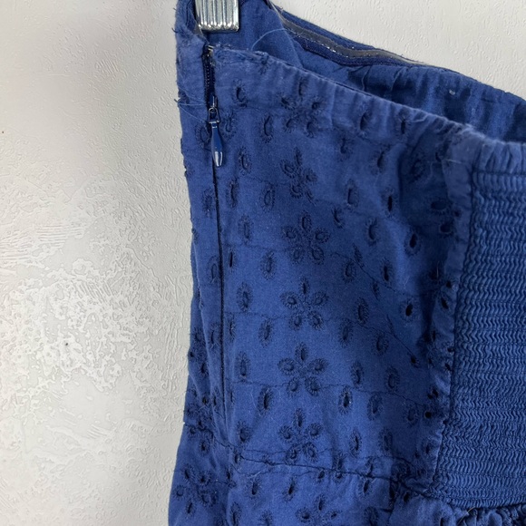 Old Navy Womens Size 14 Strapless Dress Navy Blue Eyelet Fit Flare Pleated - Picture 7 of 10